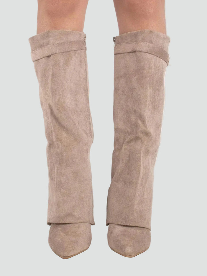 Faye - Women's Wide Calf Knee High Boots in Suede Look