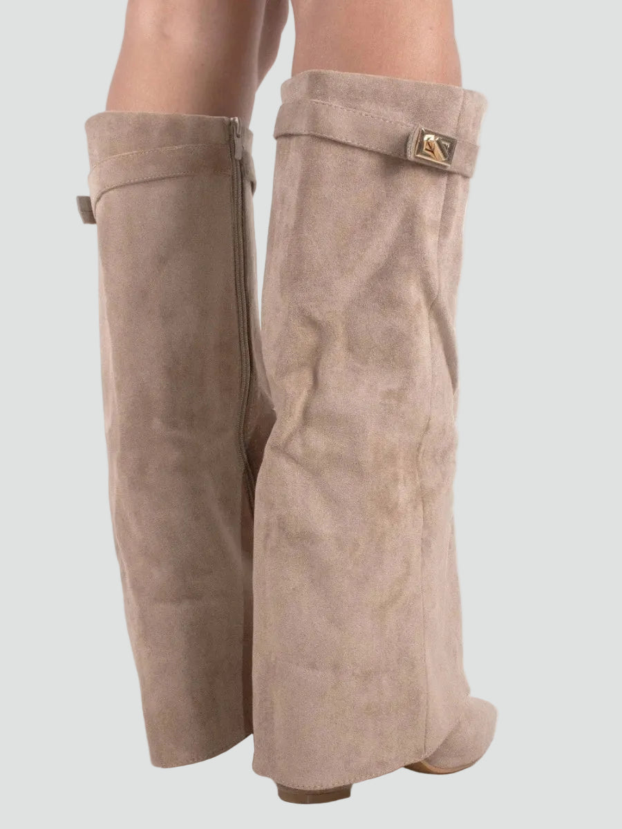 Faye - Women's Wide Calf Knee High Boots in Suede Look