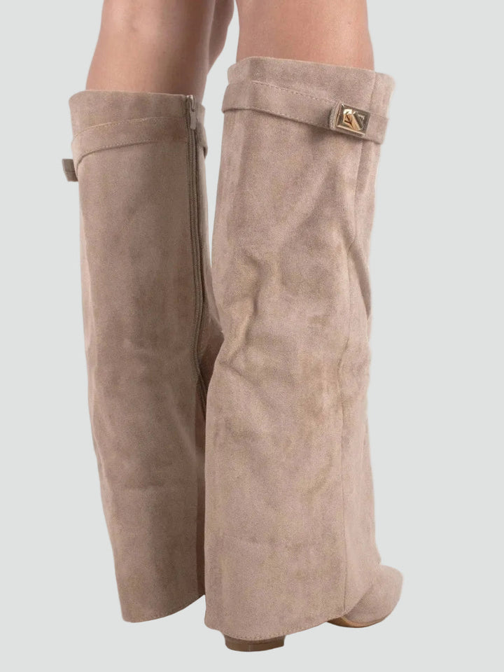 Faye - Women's Wide Calf Knee High Boots in Suede Look