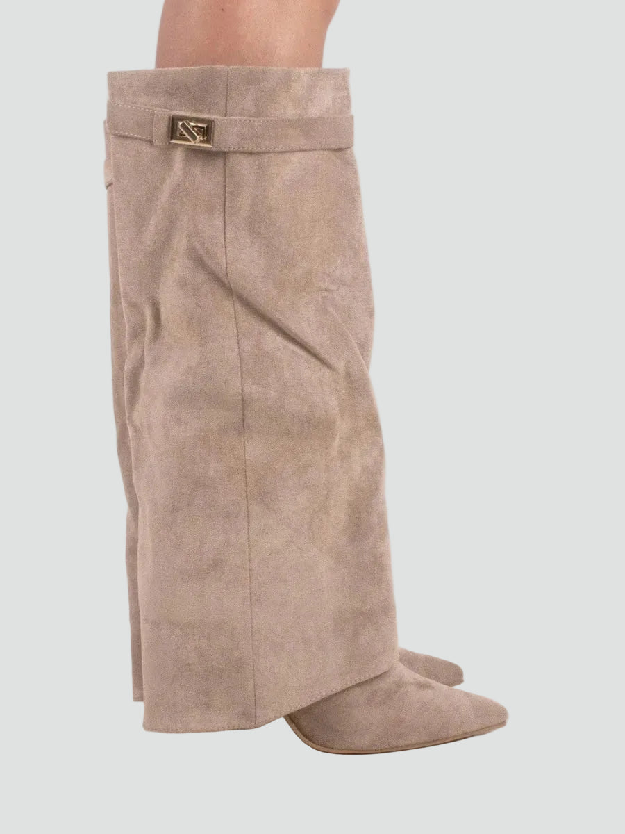Faye - Women's Wide Calf Knee High Boots in Suede Look