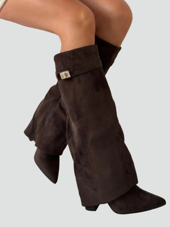 Faye - Women's Wide Calf Knee High Boots in Suede Look
