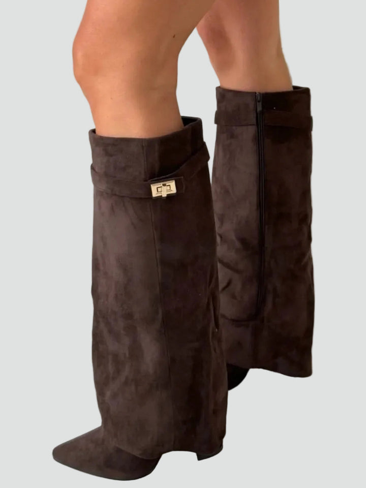 Faye - Women's Wide Calf Knee High Boots in Suede Look
