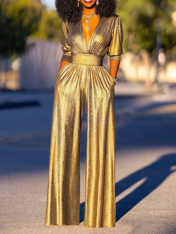 Women's Wide Leg Jumpsuit with Pleated Trousers - photo 8