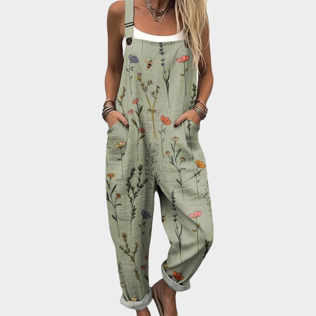 Women's Wide Printed Dungarees with Adjustable Straps