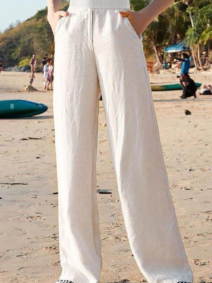 Women's Wide Trousers with an Elastic Waist