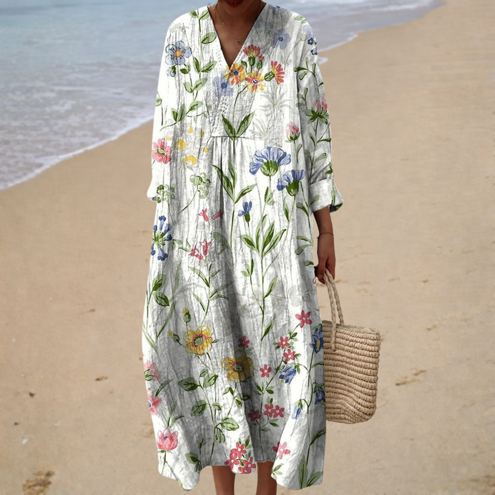 Women's Wildflower Print Maxi Dress with V Neck - photo 1