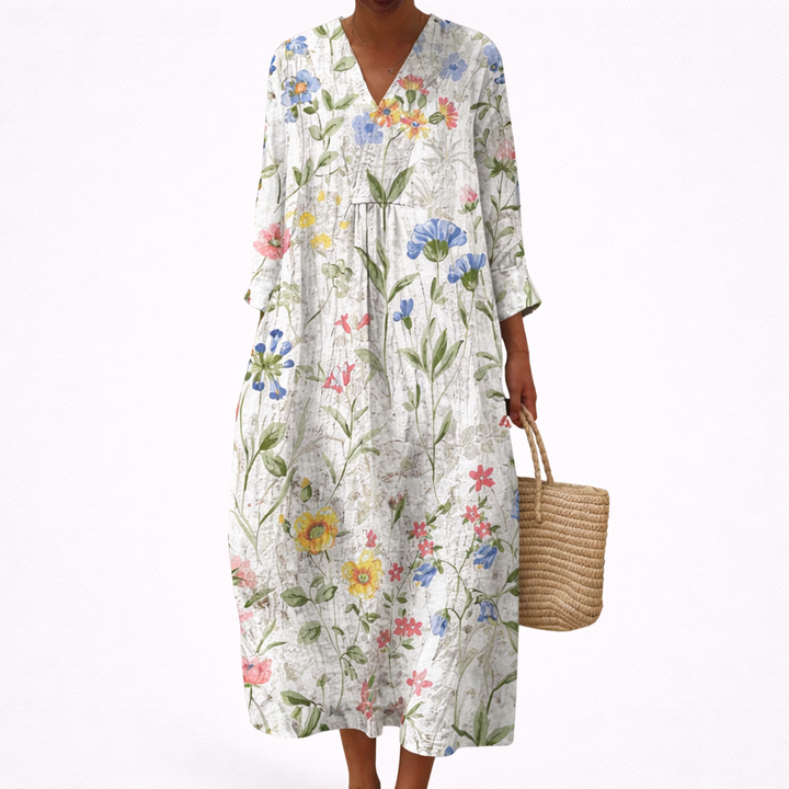 Women's Wildflower Print Maxi Dress with V Neck - photo 2