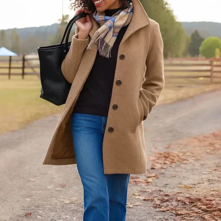 Women's Wool Coat with a Button Front - Brown