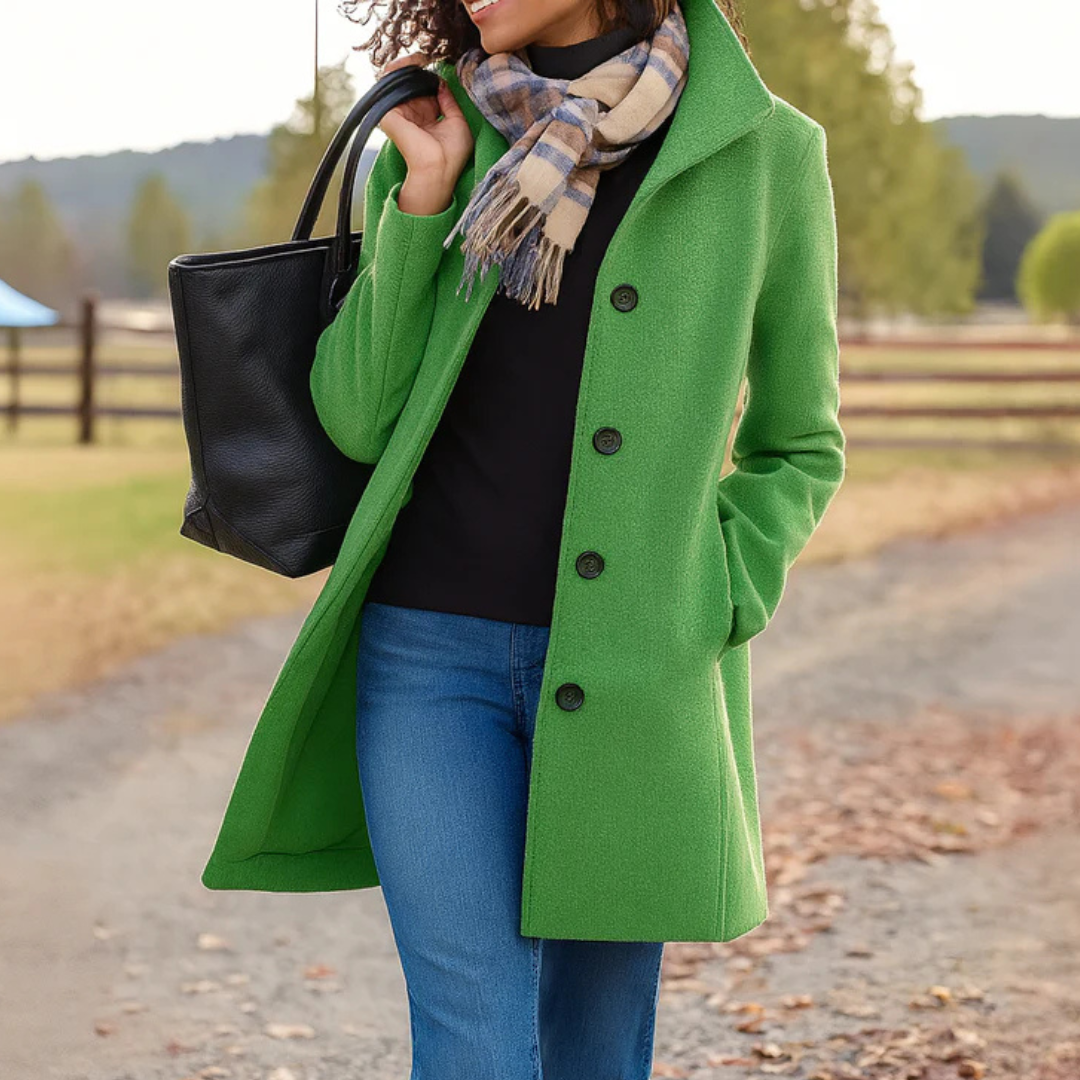 Women's Wool Coat with a Button Front - Vert Clair
