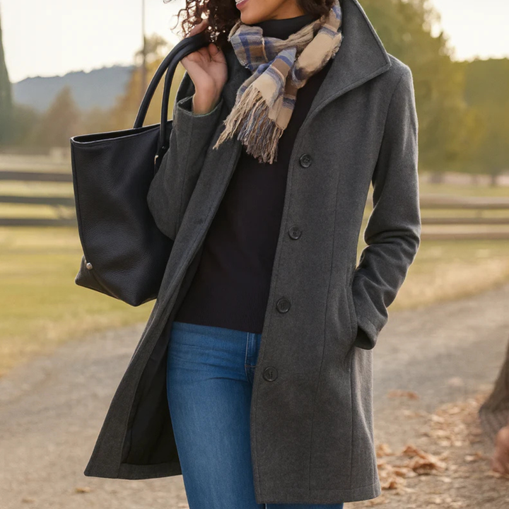 Women's Wool Coat with a Button Front - Grey