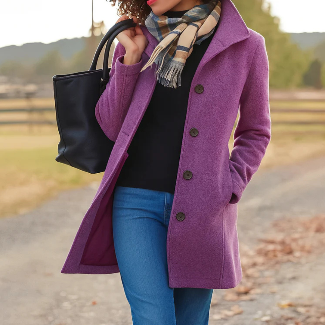 Women's Wool Coat with a Button Front - Purple