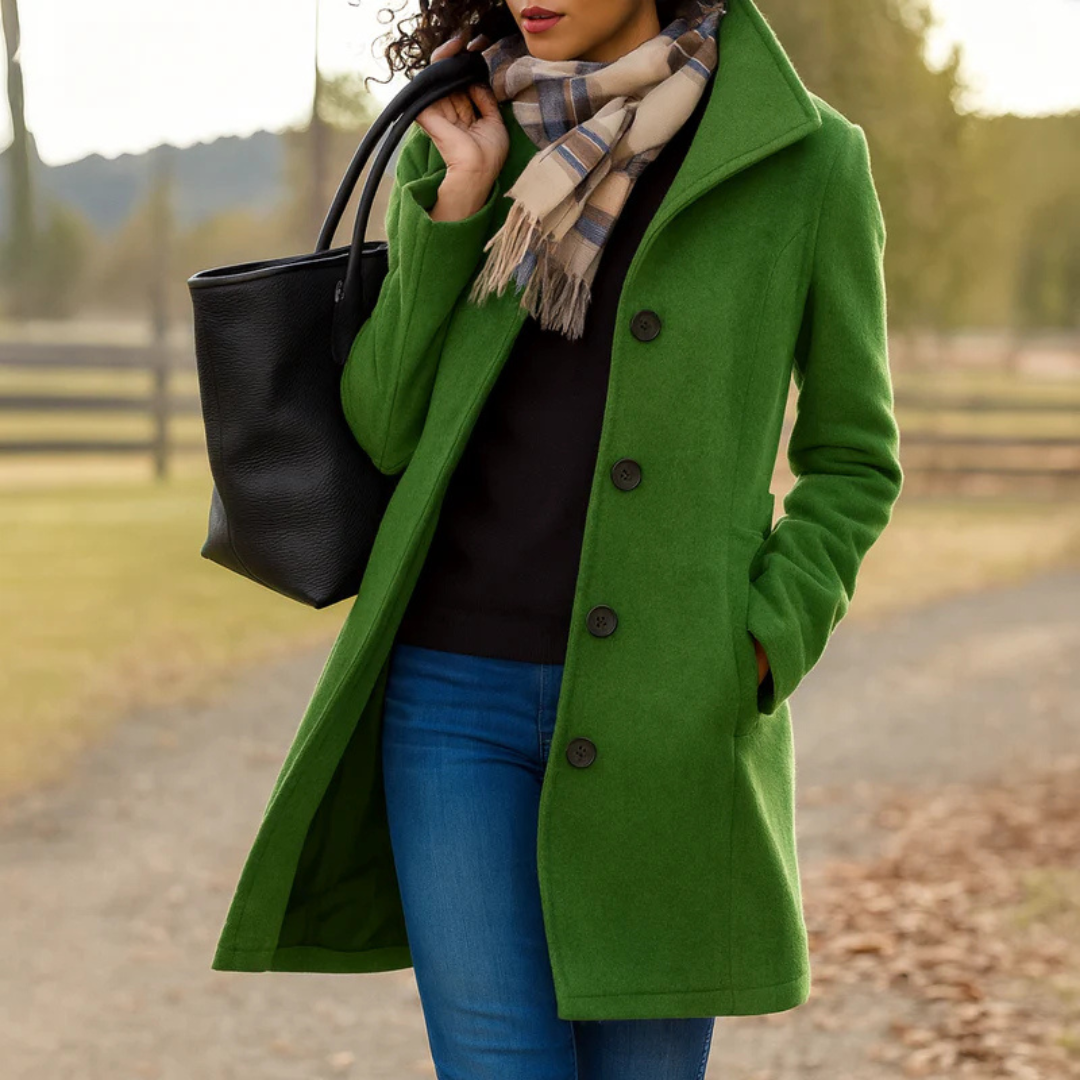 Women's Wool Coat with a Button Front - Green