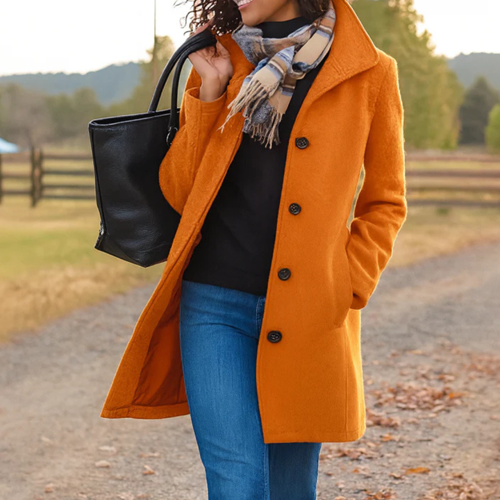 Women's Wool Coat with a Button Front - Orange
