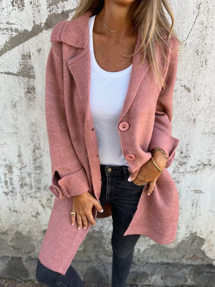 Women's Wool Overcoat Oversized Notch Lapel - Pink