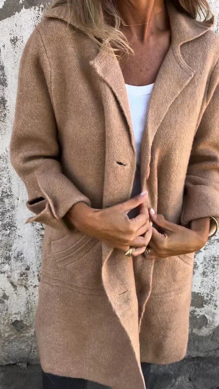 Women's Wool Overcoat Oversized Notch Lapel - Khaki