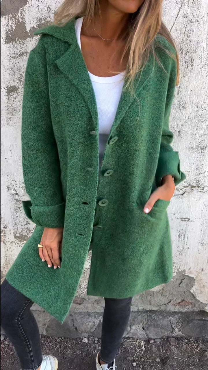 Women's Wool Overcoat Oversized Notch Lapel - Green