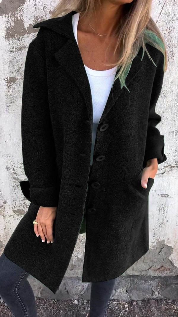 Women's Wool Overcoat Oversized Notch Lapel - Black