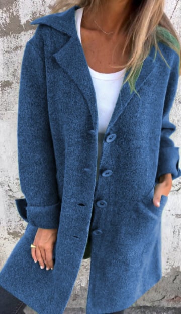 Women's Wool Overcoat Oversized Notch Lapel - Blue