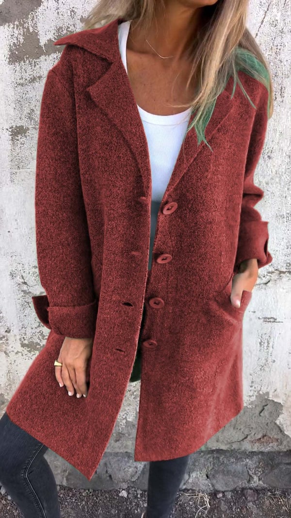 Women's Wool Overcoat Oversized Notch Lapel - Red