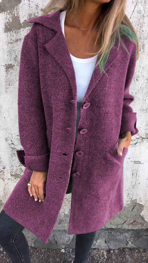 Women's Wool Overcoat Oversized Notch Lapel - Purple