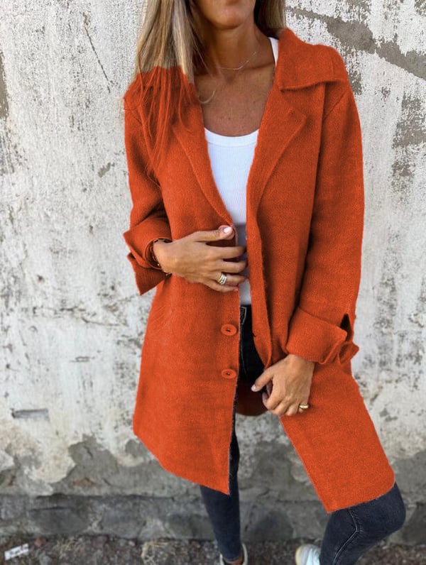 Women's Wool Overcoat Oversized Notch Lapel - Orange