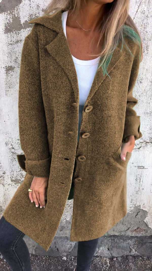 Women's Wool Overcoat Oversized Notch Lapel - Brown