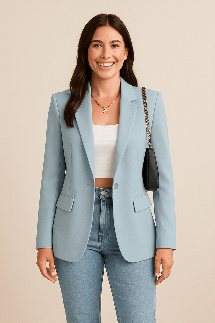 Women's Woven Blazer with Notched Lapels and One-Button Closure