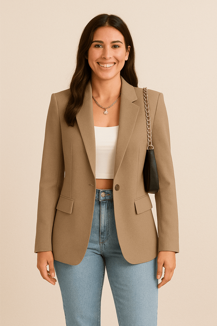 Women's Woven Blazer with Notched Lapels and One-Button Closure