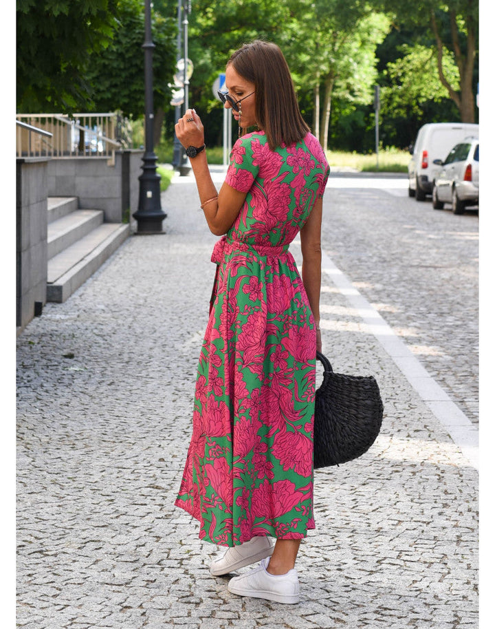 Women's Wrap Floral Dress with Short Sleeves