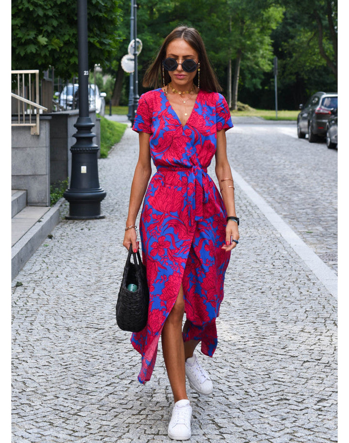 Women's Wrap Floral Dress with Short Sleeves