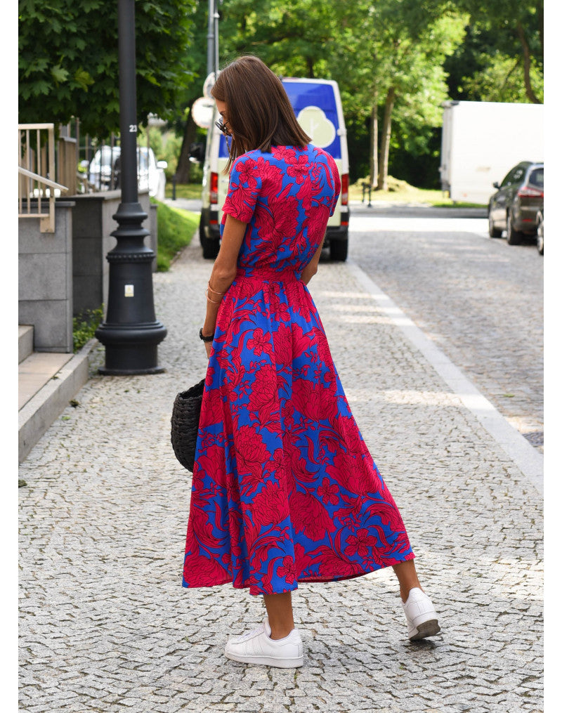 Women's Wrap Floral Dress with Short Sleeves