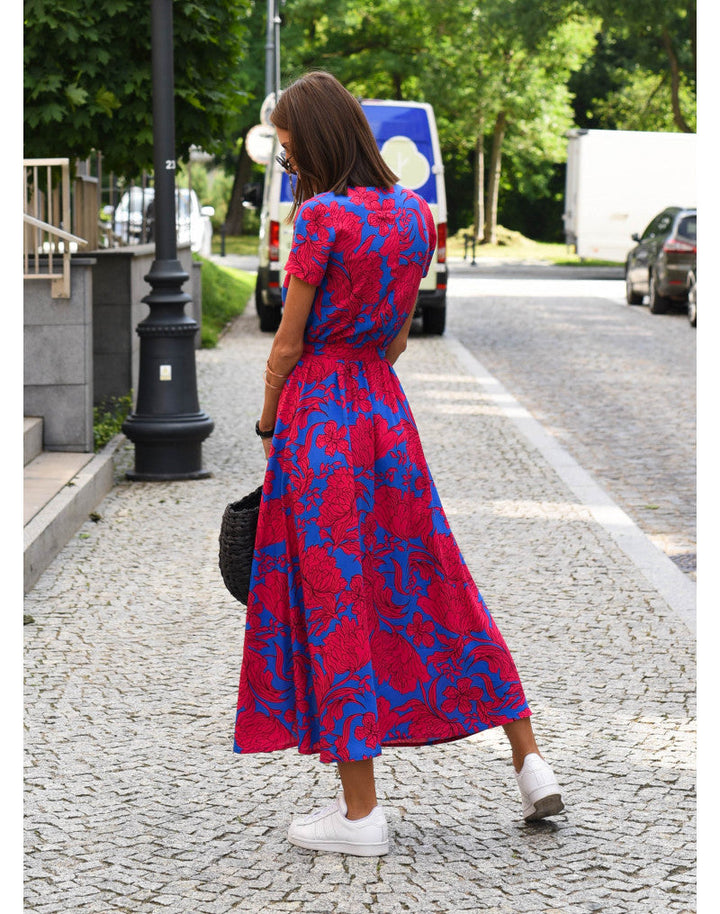 Women's Wrap Floral Dress with Short Sleeves