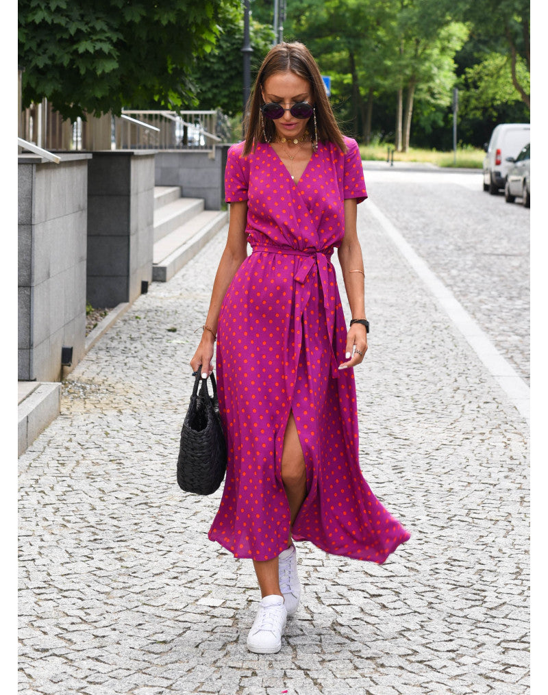 Women's Wrap Floral Dress with Short Sleeves