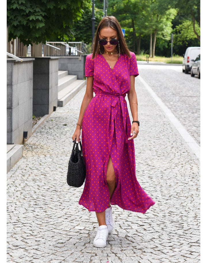 Women's Wrap Floral Dress with Short Sleeves