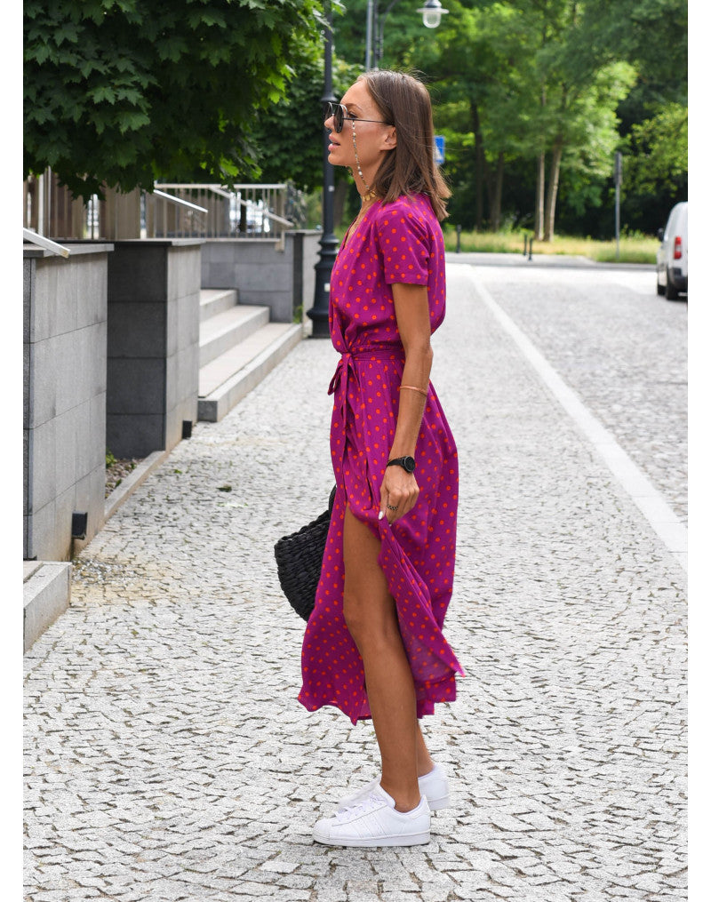 Women's Wrap Floral Dress with Short Sleeves