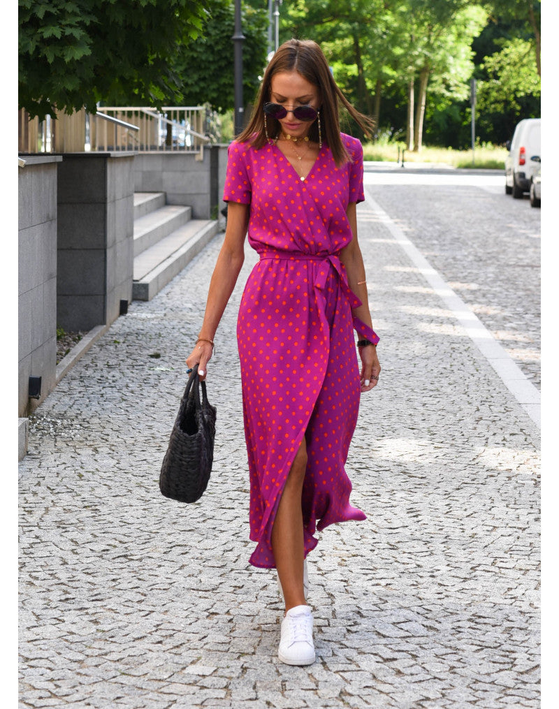 Women's Wrap Floral Dress with Short Sleeves