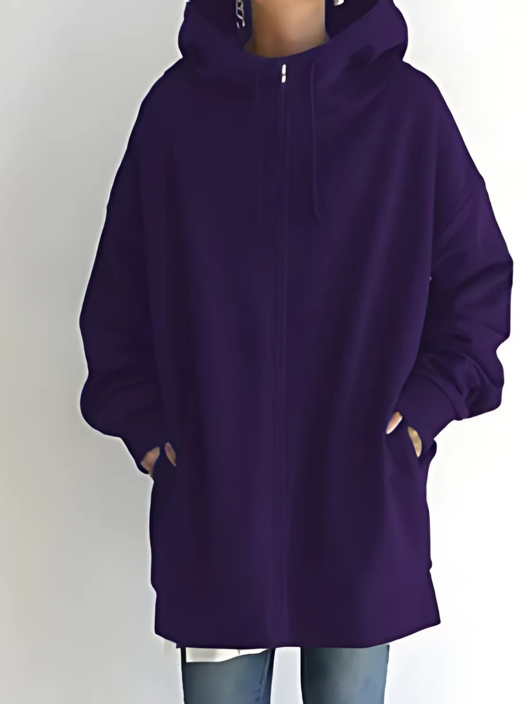 Women's Zip-Up Hoodie with Drawstring and Side Pockets - Lilac