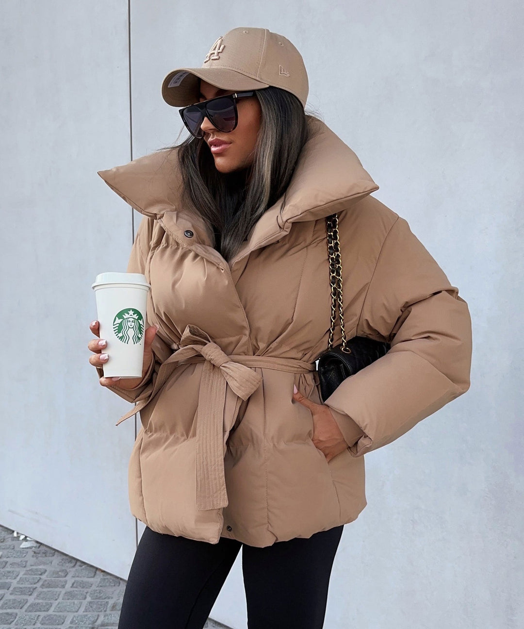 Women's Quilted Coat with a High Neck and a Zip