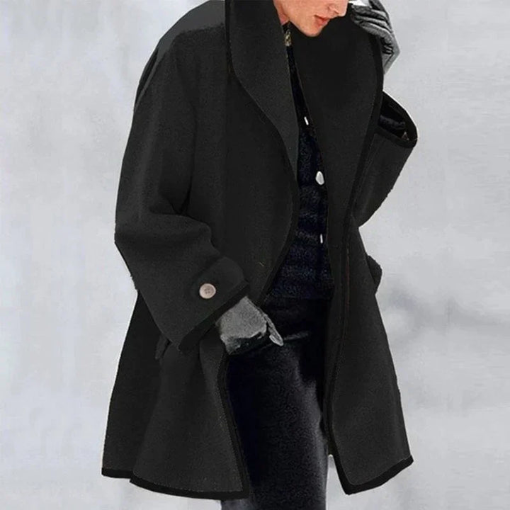 Women's Wool Trench Coat with Pockets – Black
